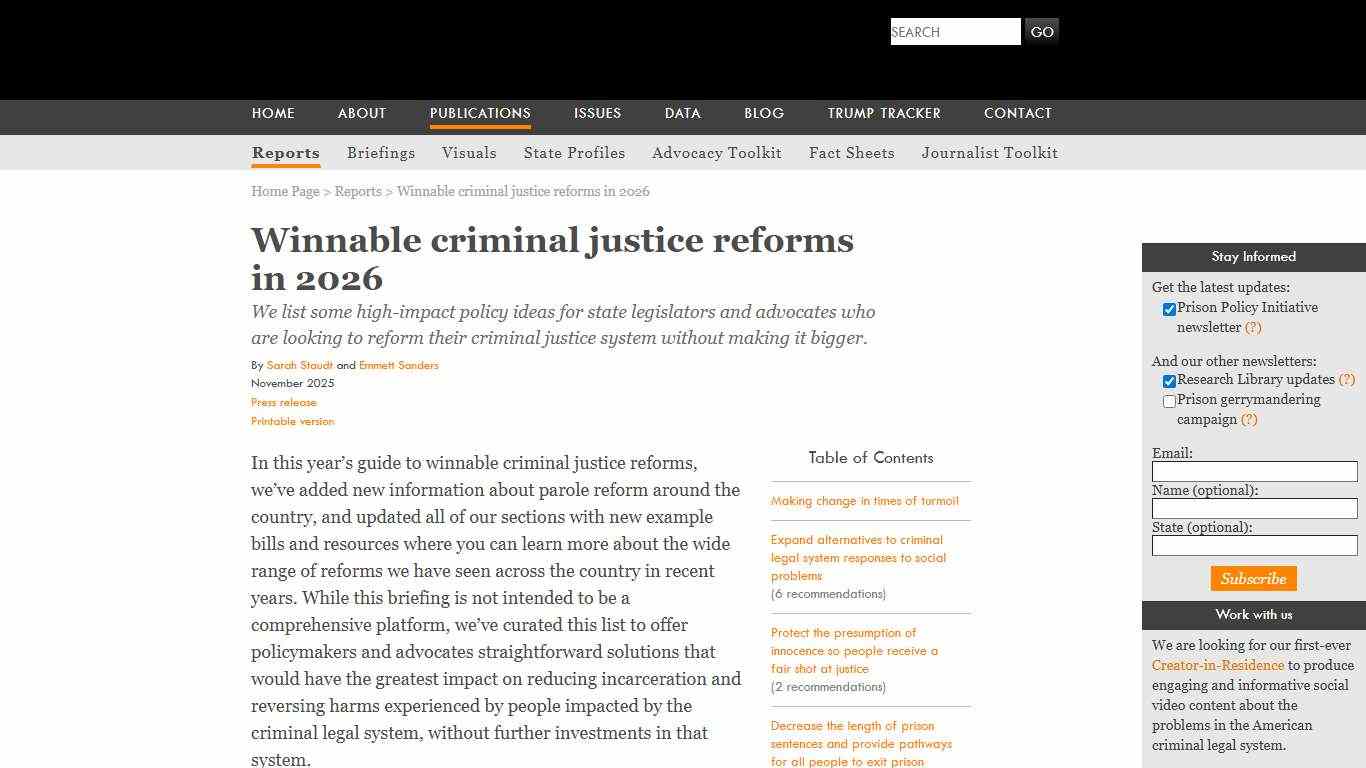 Winnable criminal justice reforms in 2026 Prison Policy Initiative